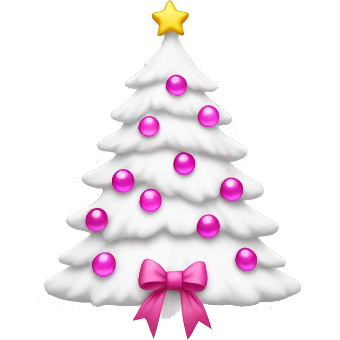 White Christmas tree with pink bow on top with pink lights emoji