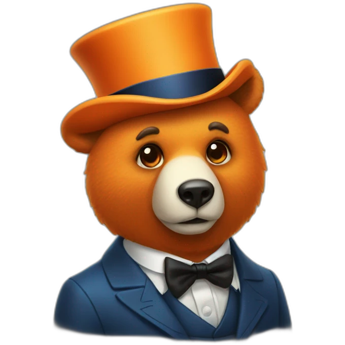 orange bear with tiny black top hat and blue eyeleiner emoji