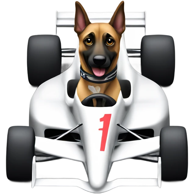 Malinois dog in a formula one race car emoji