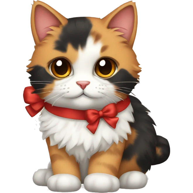 calico cat fluffy with a red bow emoji