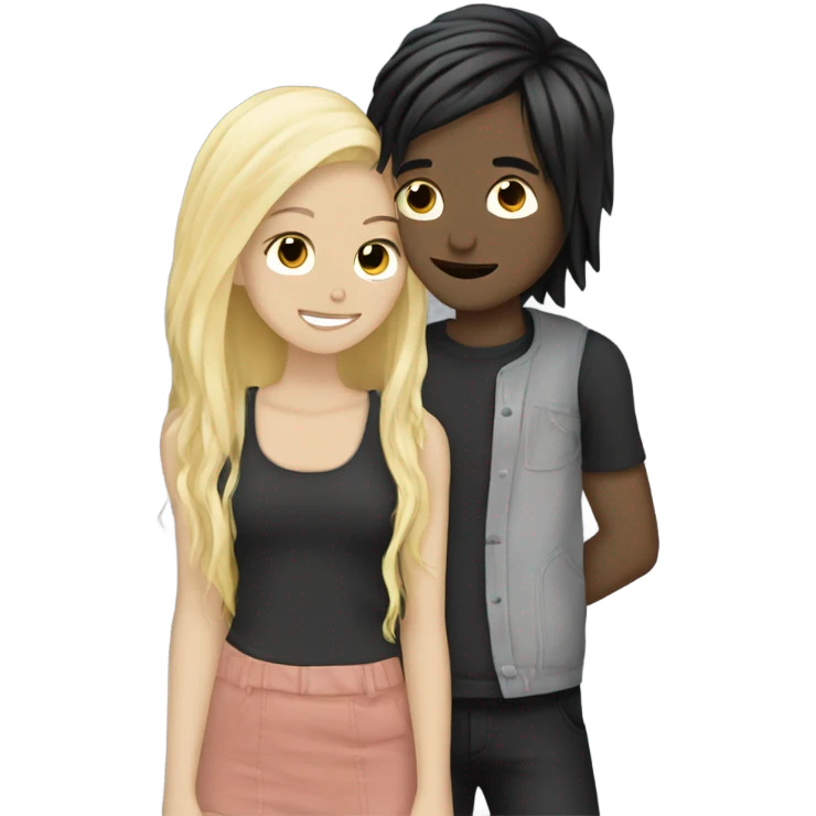 Emo couple hugging  guy with emo hair black lip rings hair and girl with blonde hair emoji