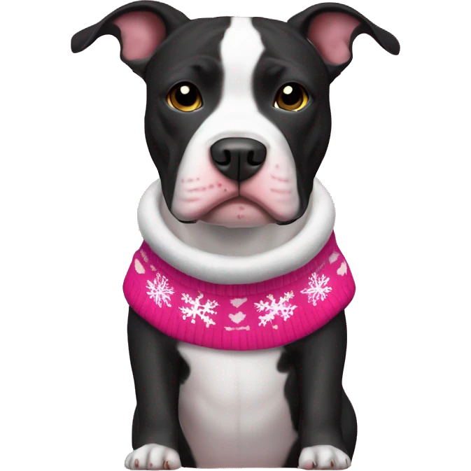 Black and white pitbull with pink Christmas sweater emoji