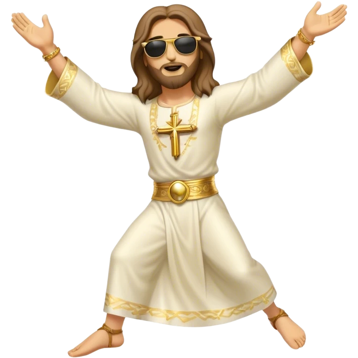 dancing figure of rejoicing Jesus with  sunglases golden  emoji