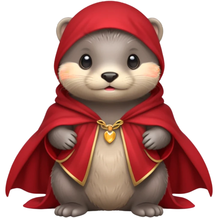 baby grey otter, in magic red cloak emoji