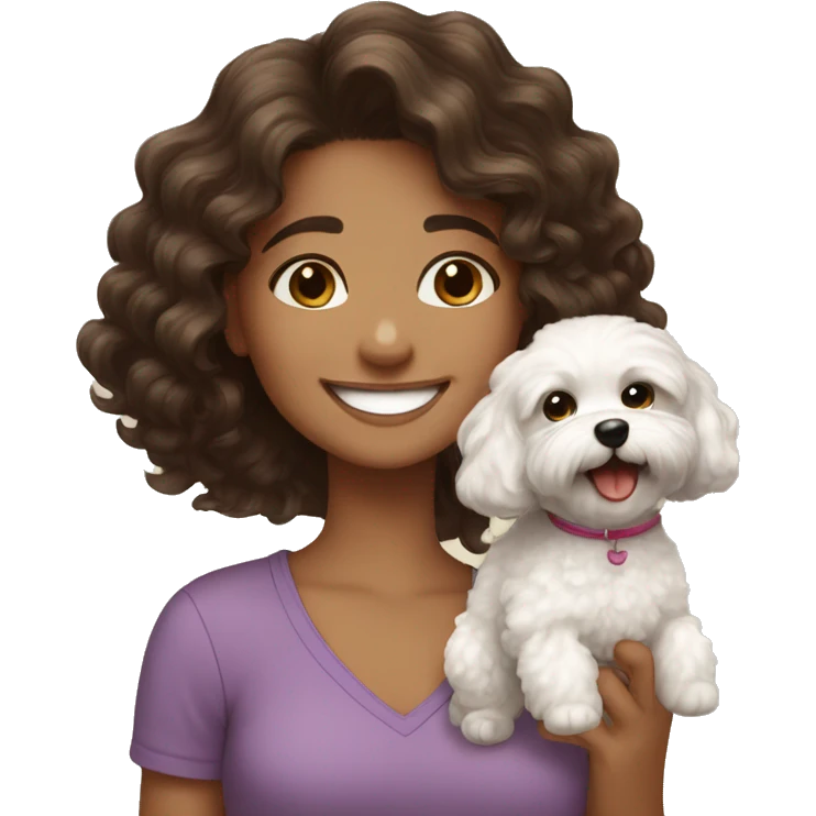 Brunet girl smiling with Maltipoo emoji