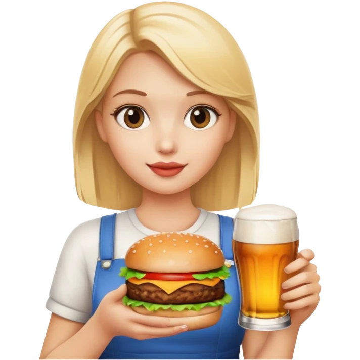 blonde girl with beer and burger emoji