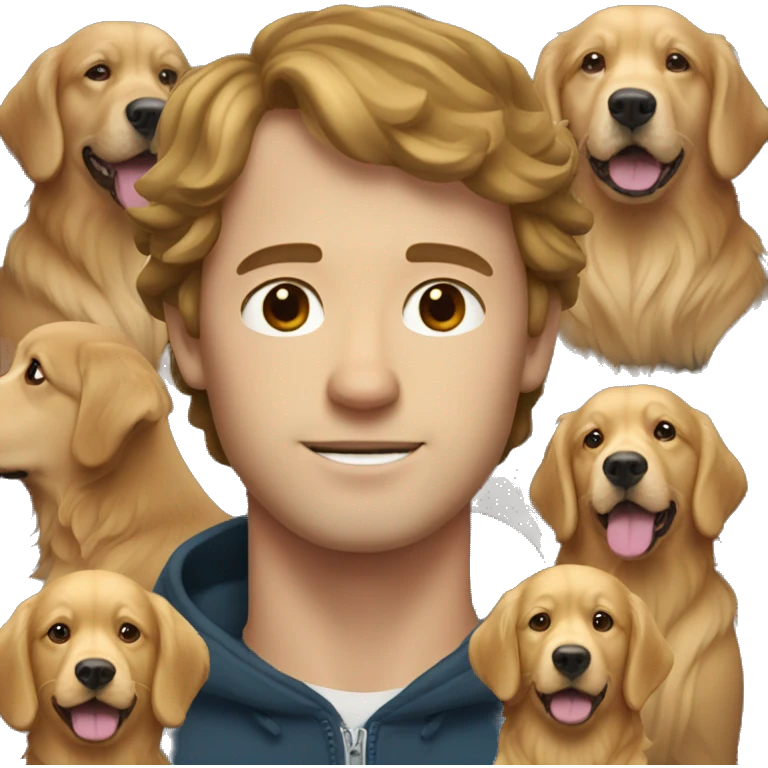 White man with brown hair and golden retriever  emoji