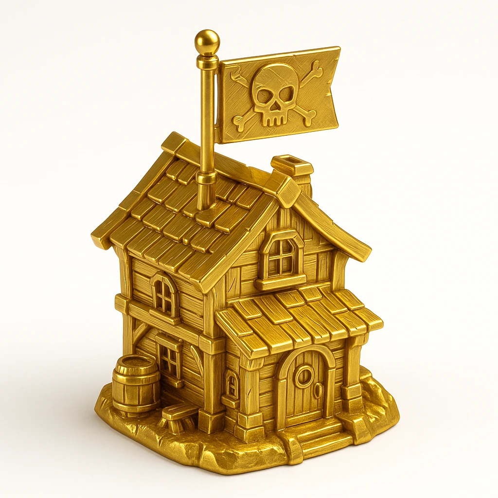 old pirate's house with skull flag emoji