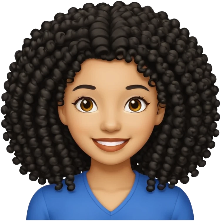 Uma mulher negra da pele clara com cabelo enrolado grande preto  emoji