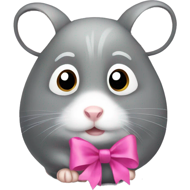 Grey hamster with large sad eyes with a pink bow on its head emoji