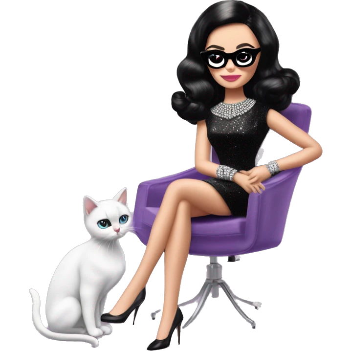 White Diamonds Elizabeth Taylor Barbie. Jenna Ortega Wednesday Addams.Satin dress, opera gloves,pumps, bracelet, earrings, sunglasses Cuddling up with Slippers the kitten. emoji