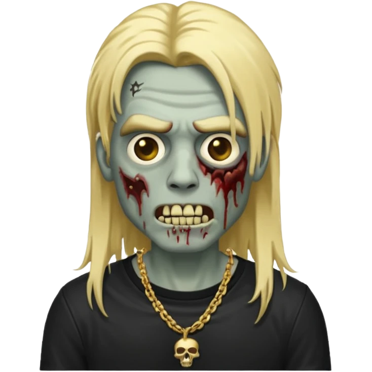 make a iphone emoji who is a zombie man with long blonde hair with light brown roots, with a black punk shirt and a golden neckless emoji