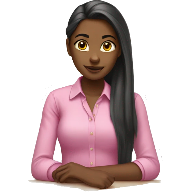 young black female student with straight  long hair studying pink collar shirt emoji