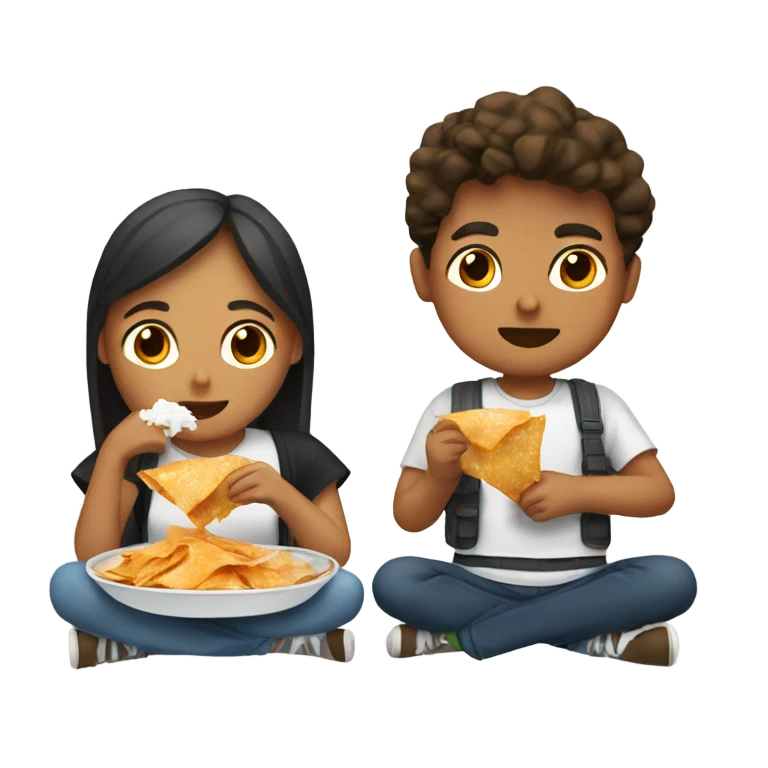 Boy and girl eating chilaquiles siting together emoji