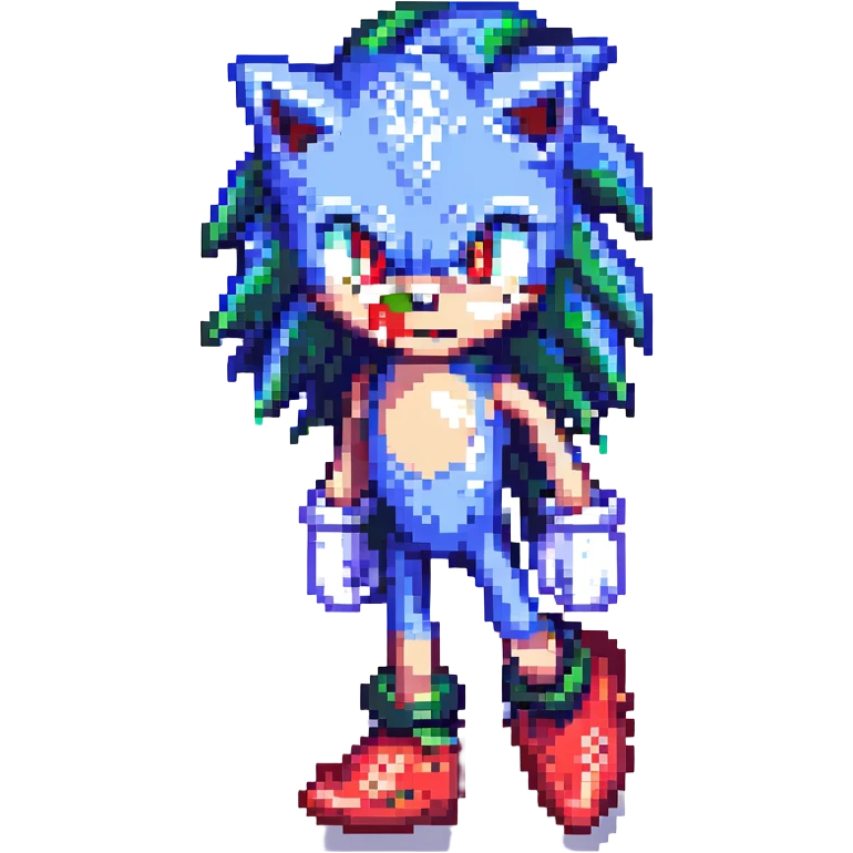 Change Sonic's eyes to red, keep pixel art style, no background emoji
