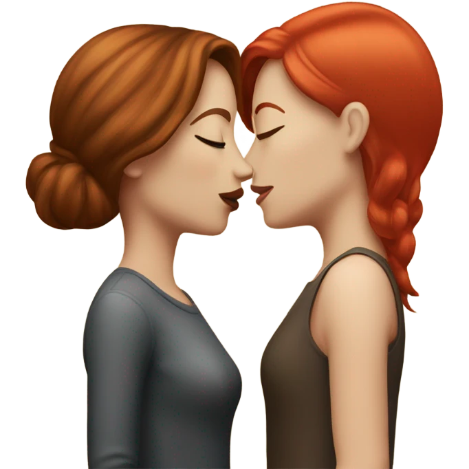 White brown hair woman and red hair woman kissing emoji