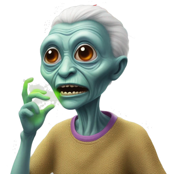 rainbow alien comming out from the mouth of a grandma emoji