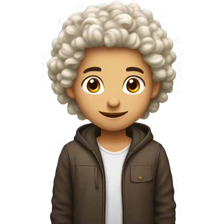 Un jeune à la peau foncé, cheveux couleur châtains long bouclés, bouc, qui porte un sweet à capuche blanc..  emoji