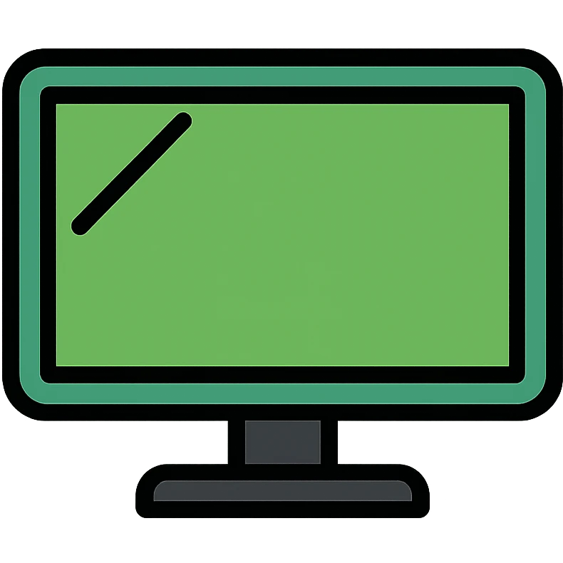 Green television with black outlines, modern flat screen TV emoji