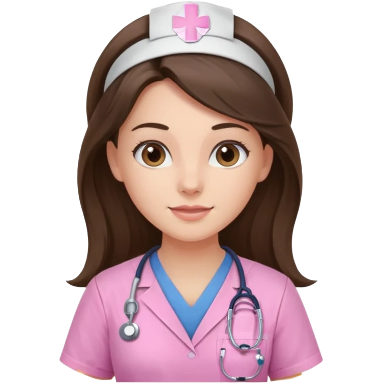 pretty brunette nurse with long hair in pink scrubs emoji