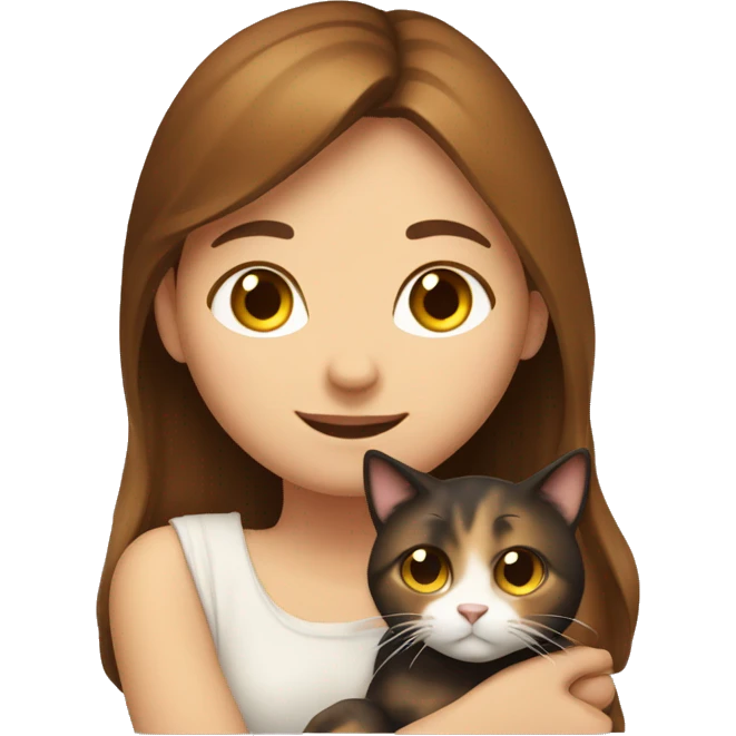  Brown hair girl hug calico cat emoji