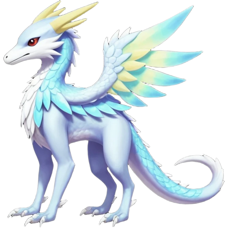Colorful scaly flurry iridescent shiny bioluminescent translucent luminescent neon pastel bright pale Latias-Sergal-Vernid-Lombax-Renamon-Zeraora-Bastet-Fakémon-hybrid-fusion-creature, full body emoji