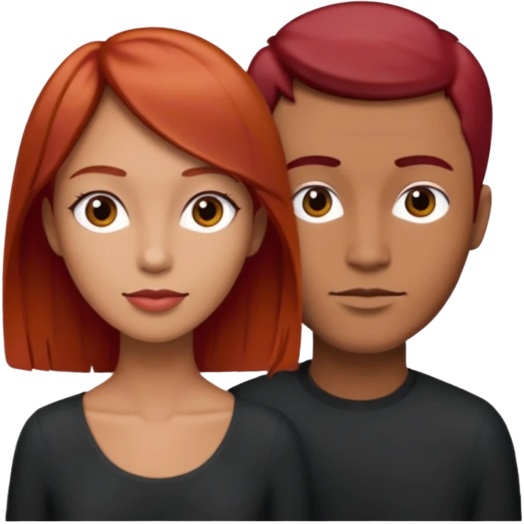 Mujer flaca con cabello mediano color rojo color de piel media, hombre de color medio moreno con cabello color negro, flaco emoji