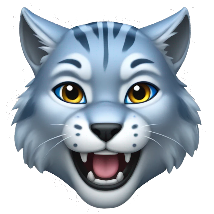 Blue eyes Grey lynx ROARING emoji