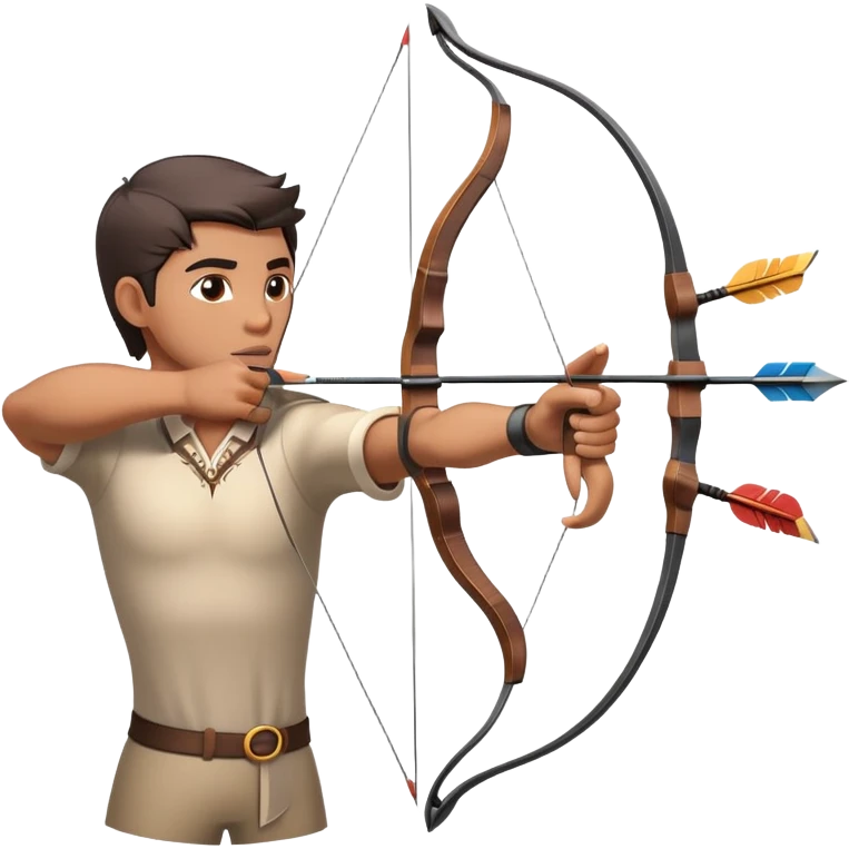 An archer drawing a bow and aiming an arrow at a target, with perfect focus and precision. The target is visible in the background, featuring concentric rings. The scene captures the concentration and skill involved in archery, emphasizing the elegance and accuracy of the sport. emoji