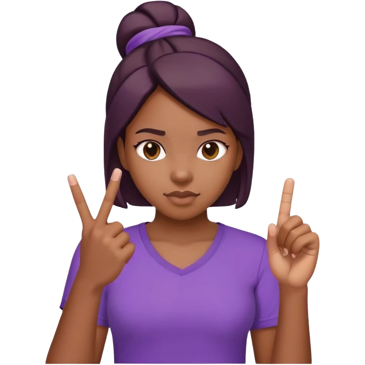 Black girl with purple shirt holding the middle finger ￼ emoji