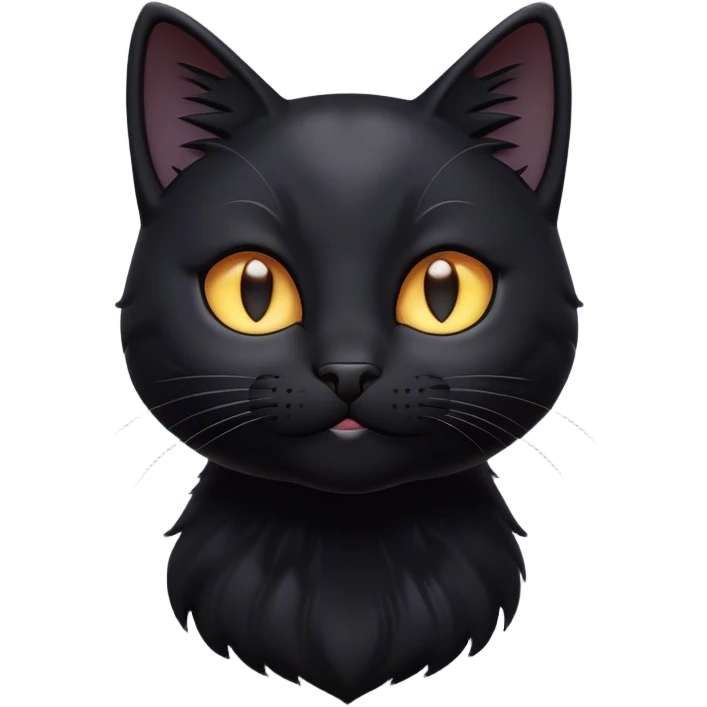 Cinematic Cute Black Cat Portrait Emoji, Head tilted playfully and inquisitively, sleek black fur with subtle hints of deep gray, Simplified yet adorable features, highly detailed, glowing with a warm, friendly glow, high shine, curious and affectionate, stylized with a touch of whimsy, bright and alert, soft glowing outline, capturing the essence of a mischievous yet loving kitten, so endearing it feels like it could pounce out of the screen and play! emoji