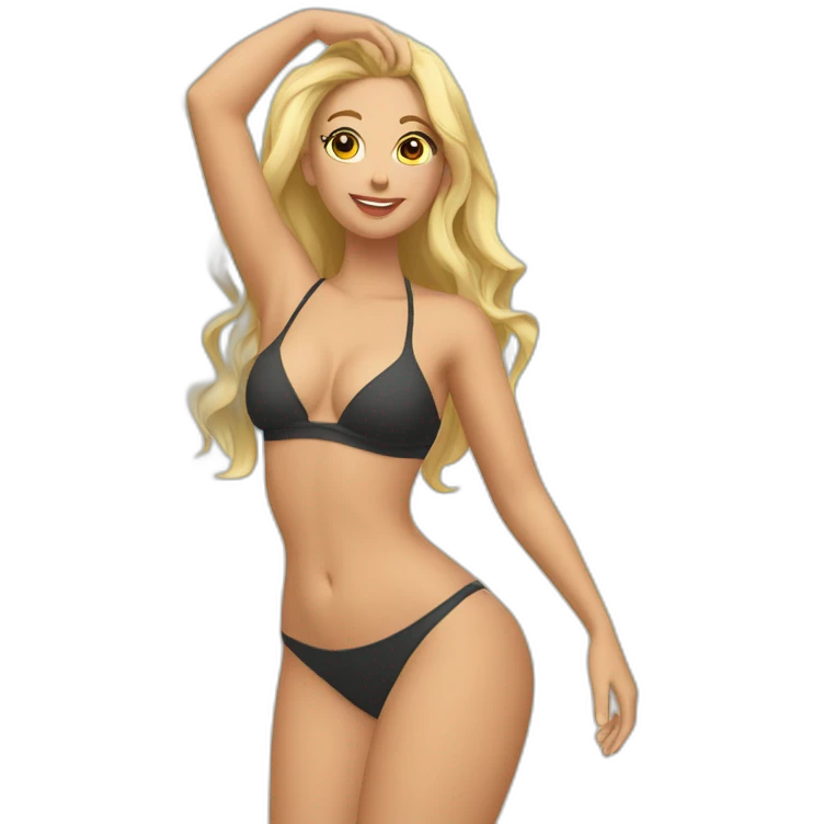 Slim-thicc Caucasian woman bikini hands-in-hair pose (beach body) full body emoji
