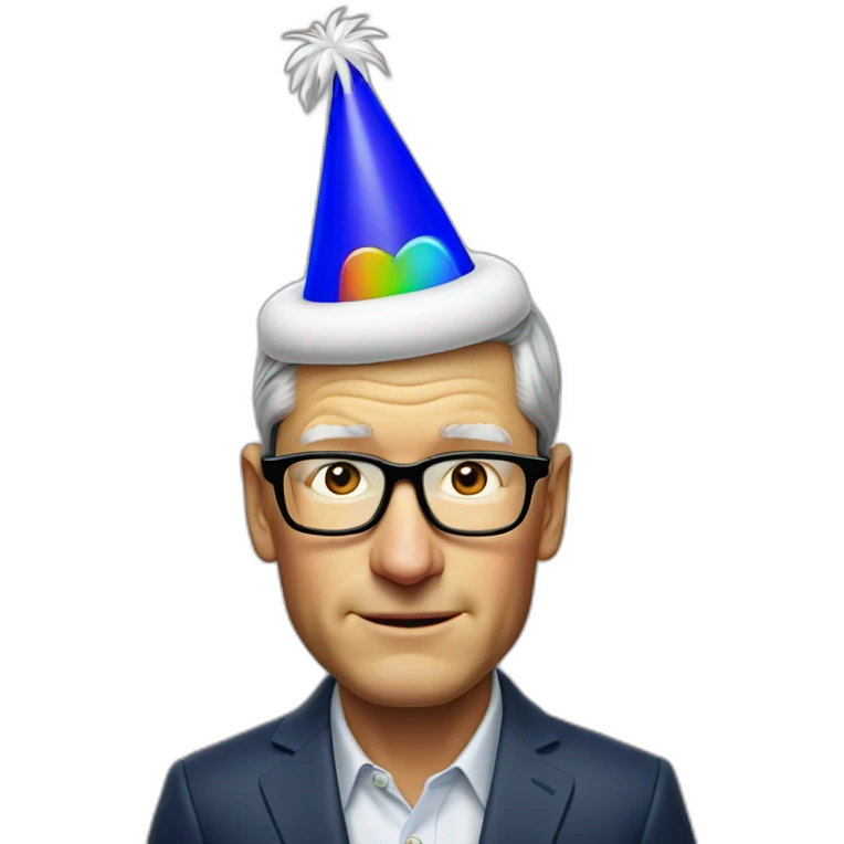 Tim Cook with party hat emoji