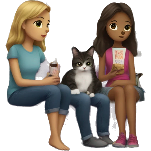 Two girls and a cat watching a movie in a house overlooking the Eiffel Tower emoji