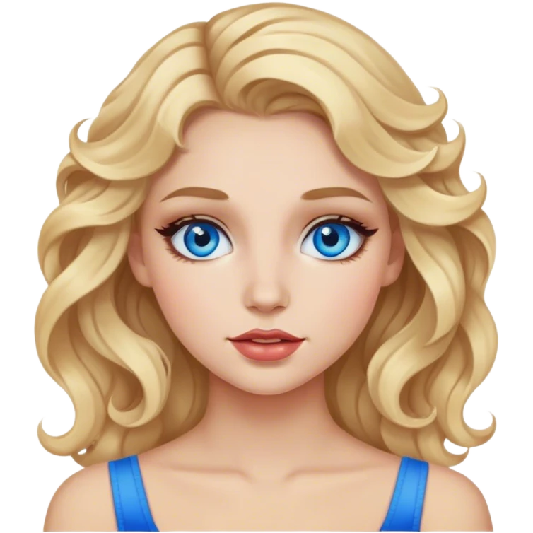 Blonde hair, wavy hair, blue eyes, makeup, not skinny, girl emoji