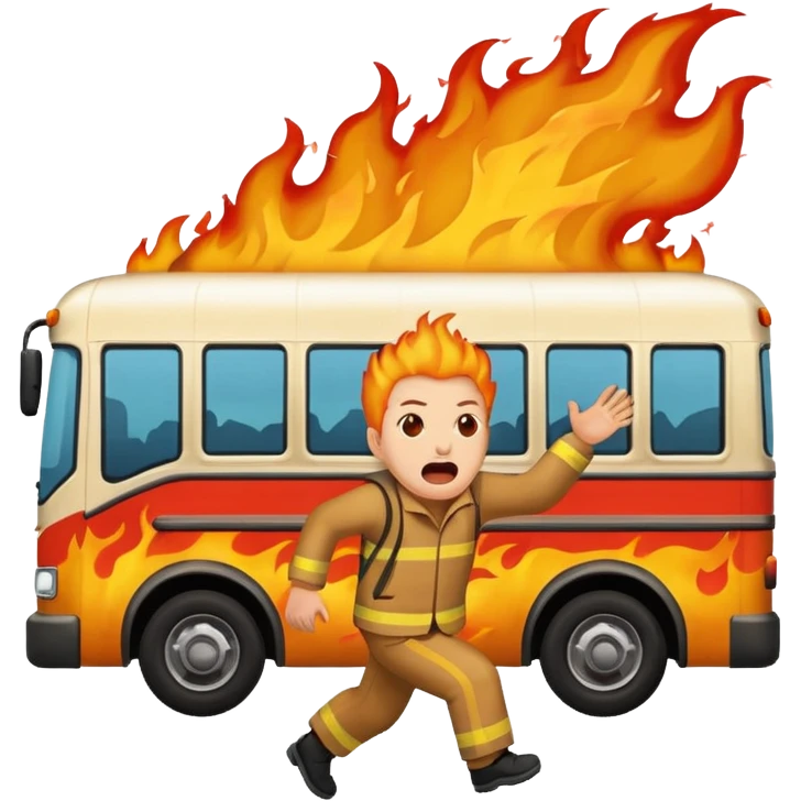 Bus running person over on fire emoji