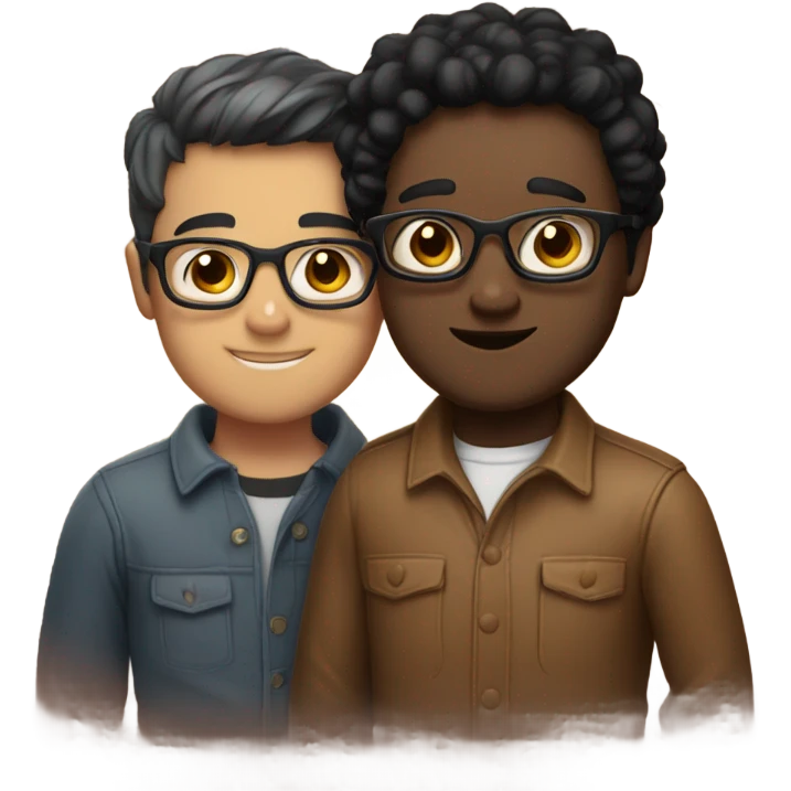 Two men hugging, one white with black hair, one brown with hlasses emoji
