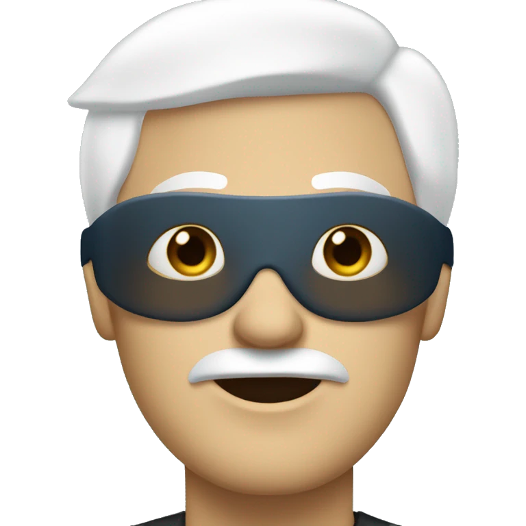 Blue-eyed 6 foot man with white hair and a blindfold emoji