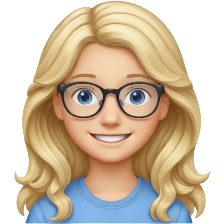 Fille 13 ans qui a des cheveux long et blond et wavy avec des lunettes et des yeux bleu- gris emoji