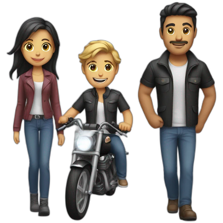 Motorcicle with a Man and girls emoji