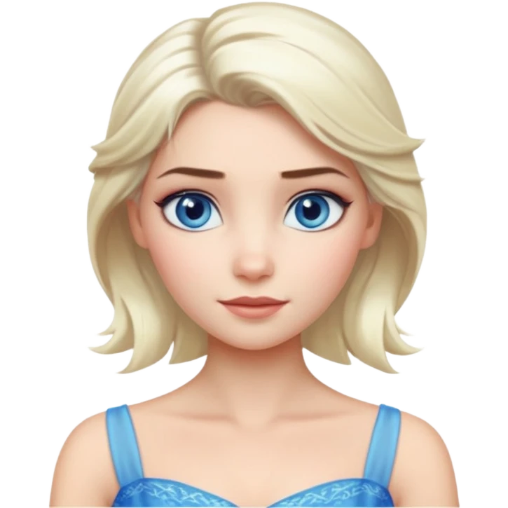 Кинематографический реалистичный портрет Эльзы с реалистичной текстурой кожи, мягким естественным освещением и изящно детализированными платиново-русыми волосами Её  выразительные голубые глаза излучают уверенность, спокойное выражение. Портрет отличается мягким чарующим сиянием с прохладной emoji