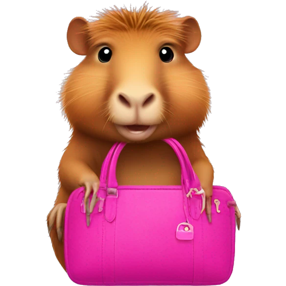 Hot pink capybara with a designer bag emoji