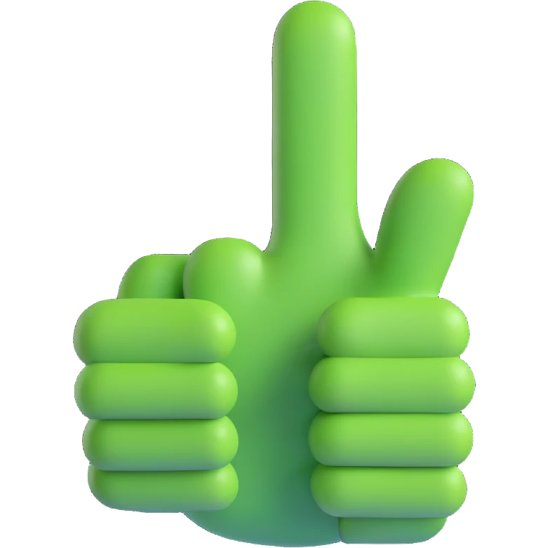 A 3D thumbs up emoji, Microsoft Fluent style, green color emoji
