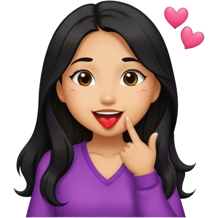 Tan girl with black long hair cute kisses smiles and cute outfit emoji
