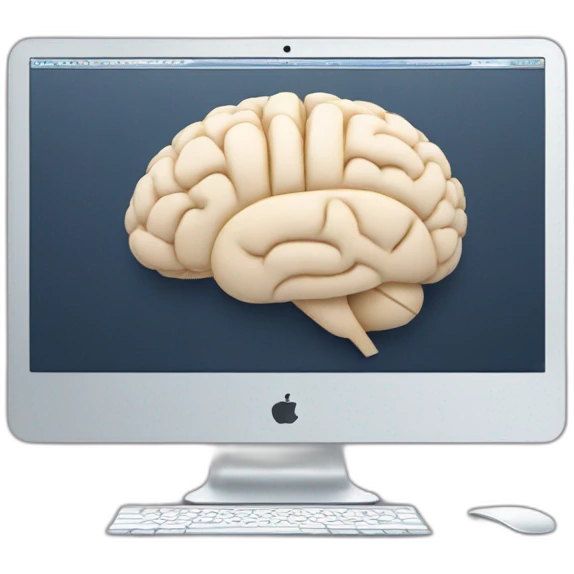 iMac with brain on screen emoji