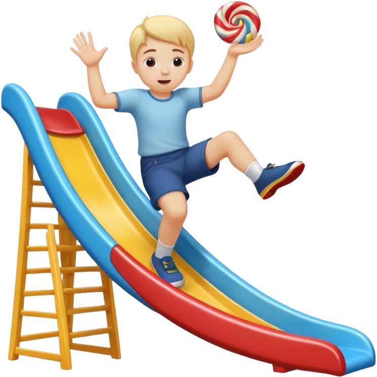 un niño blanco tirandose por un tobogan con dulces en las manos emoji