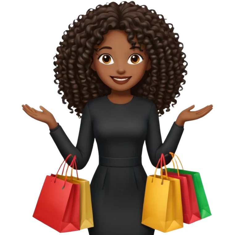 black girl with long hair and elegant outfit holding shopping bags  emoji