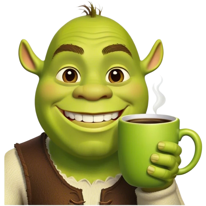 Shrek holding coffee emoji