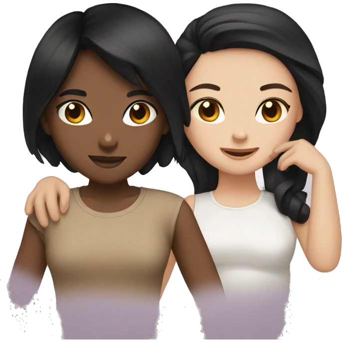 Two girls one with tan skin black hair one with white skin black hair in a brown BED  together   emoji