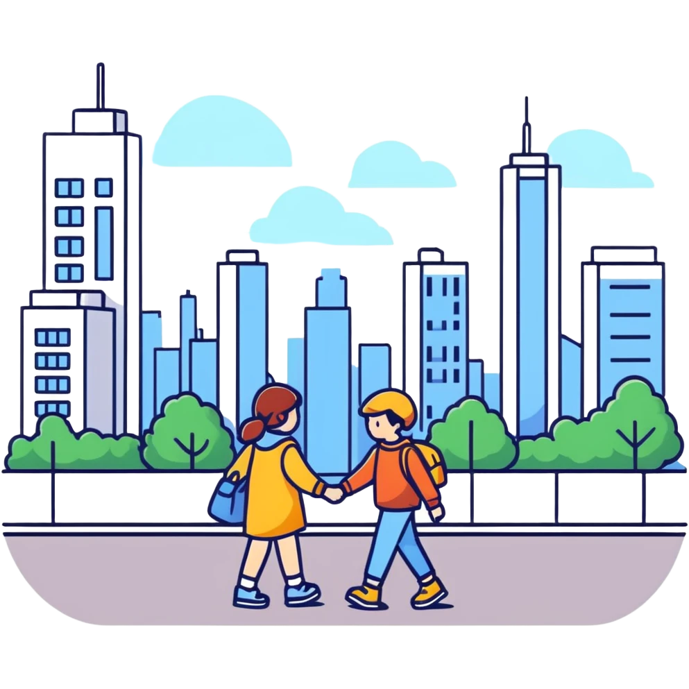 Sister and brother walking in a busy city emoji